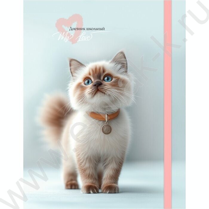 Дневник 1-11кл. /тв.обл./софт-тач с цв.резин, цв фон "Милый котик-4" | Фото 1