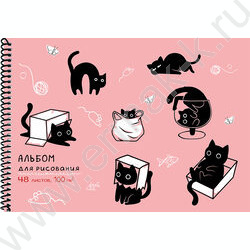 Альбом д/рисования-спираль 48л "Непоседливые котики" /твин-лак/ ассорти NEW | Фото 3