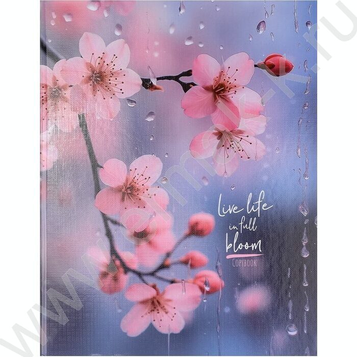 Тетрадь  80л клетка/кольца "Нежная сакура" /глянец/лён | Фото 2