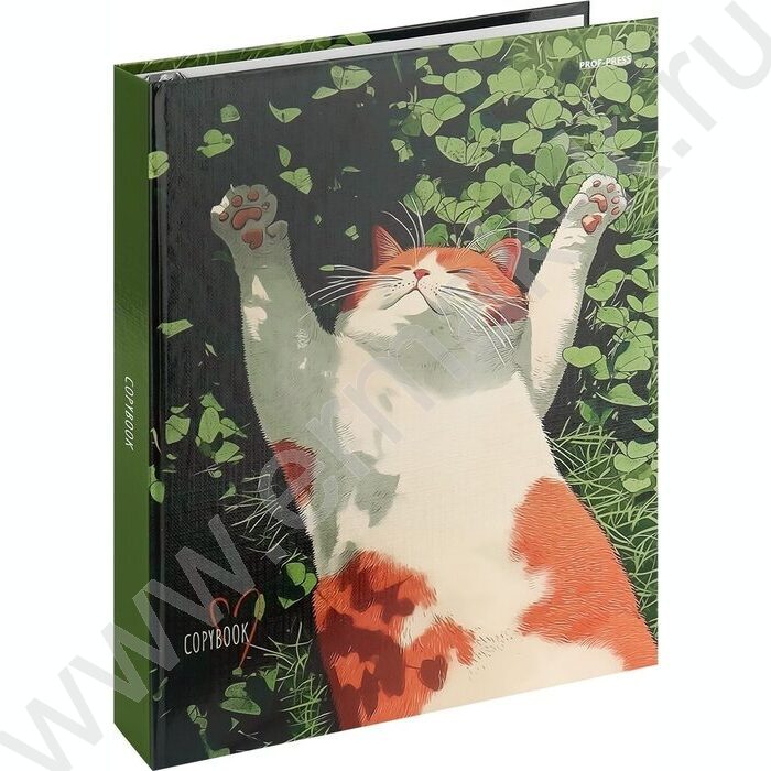 Тетрадь  80л клетка/кольца "Солнечный котик в траве" /глянец/лён | Фото 1