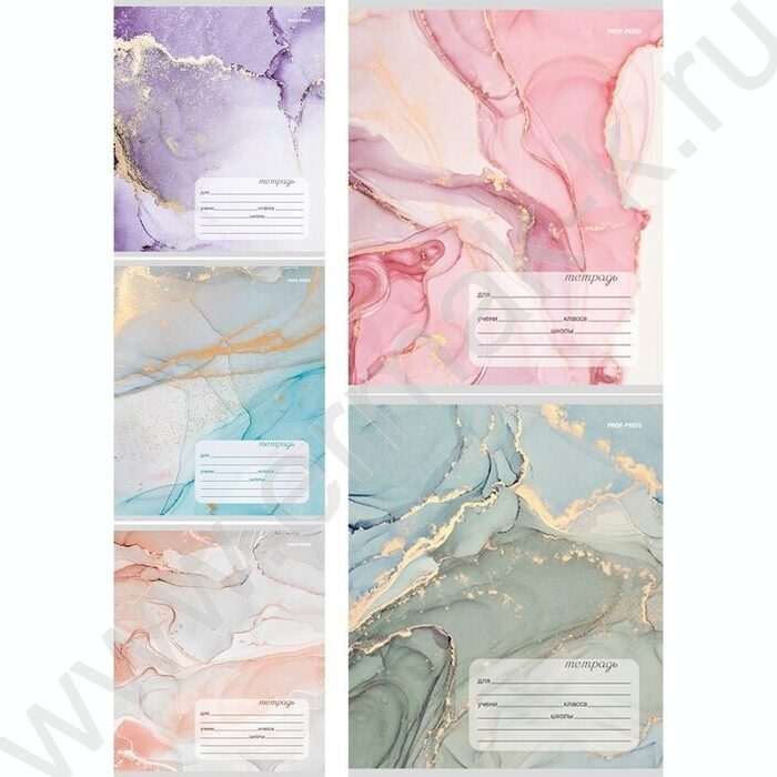 Тетрадь  18л клетка "Мраморный дизайн" 5видов | Фото 1