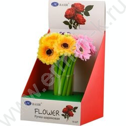 Ручка шар синяя Гербера/прорезиненный корпус зелёного цвета, наконечник цветок NEW | Фото 3