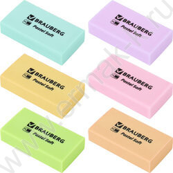 Ластик прямоугольный "PASTEL SOFT" /45*25*10мм, экологичный ПВХ /ассорти NEW | Фото 1