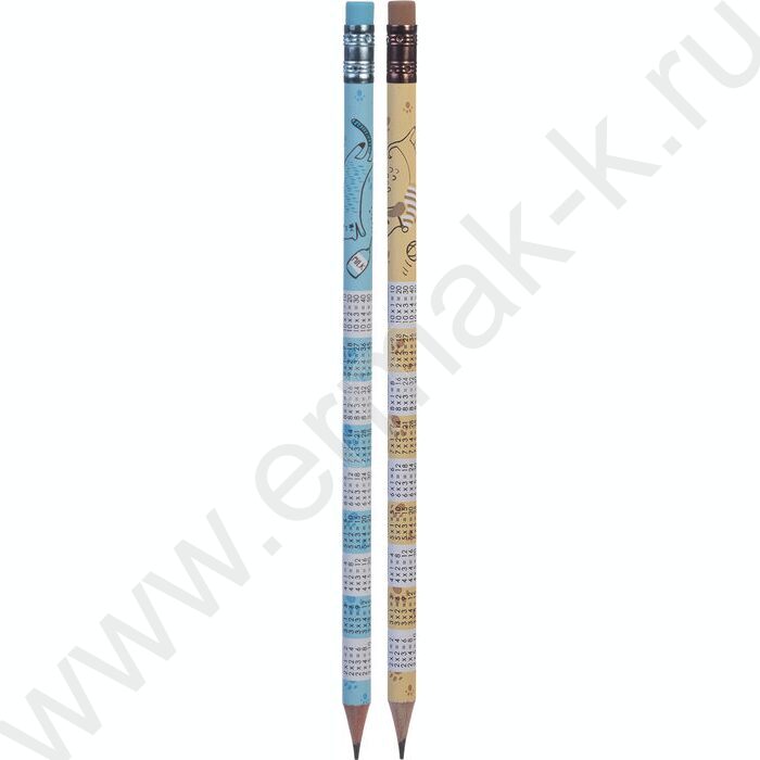 Карандаш ч/гр с ластиком HB "2х2" круглый, черн.дерево, заточен, ассорти /туба | Фото 1