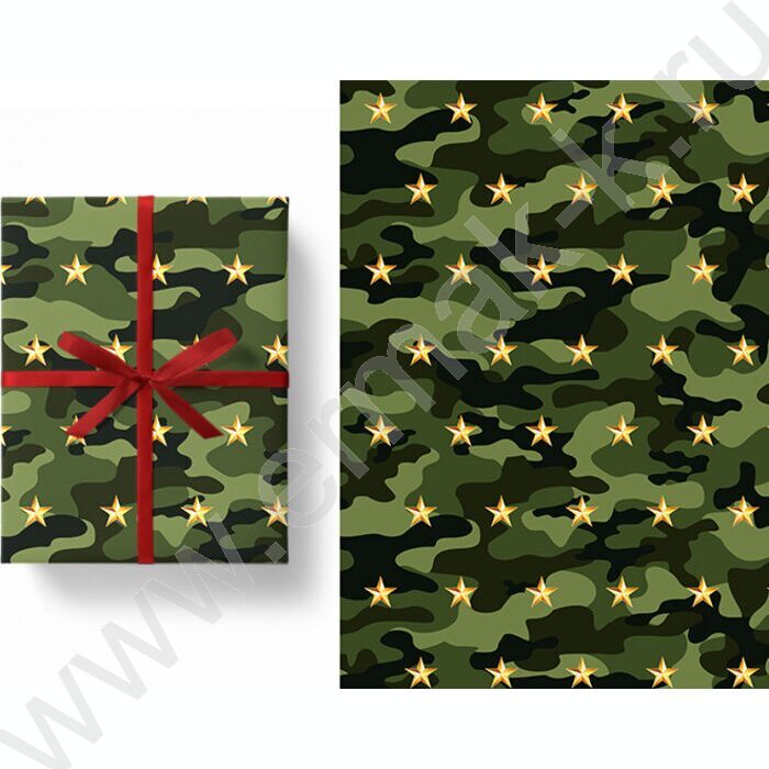 Бумага упаковочная глянцевая 100см*70см Милитари /80гр/м2 | Фото 1