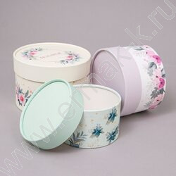 Коробка подарочная 3в1 шайба без окошка, завальц.край, Флора H10хD16 / H9хD14 / H8хD12см NEW | Фото 3