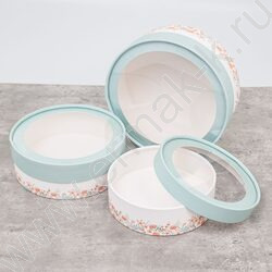 Коробка подарочная 3в1 шайба с окошком, завальц.край, Бирюза H7хD21 / H6хD18 / H5хD16см NEW | Фото 3