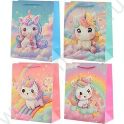 Пакет подарочный бумажный 18*23*10см Единорог /объёмная аппликация с голографическим тиснением NEW | Фото 1