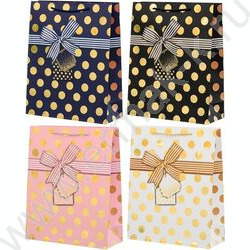 Пакет подарочный бумажный 26*10*32см Бант горох /рисунок-золотой горох, бант /ассорти NEW | Фото 1