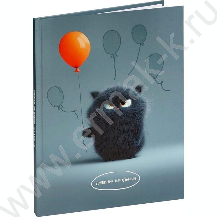 Дневник 1-4кл. /тв.обл./выб.лак/резинка "Хмурый котик" | Фото 1