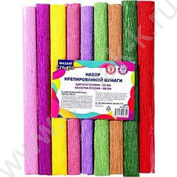 Бумага креповая 25*60см Классик 9 цв./рулонов 38г/м2 коэф.растяжения 78%,, ОПП-упаковка NEW | Фото 1