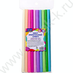 Бумага креповая 25*200см Неон 10 цв./рулонов 17г/м2 коэф.растяжения 20%,, ОПП-упаковка NEW | Фото 1