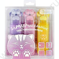 Текстовыделитель /набор  3цв/ Замурчательные лапки /форма наконечника:скошенная NEW | Фото 2