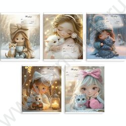 Тетрадь  12л линейка "Девочки с котятами" /выборочный  УФ-лак/ ассорти NEW | Фото 1