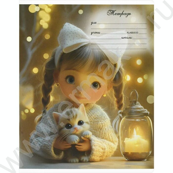 Тетрадь  12л линейка "Девочки с котятами" /выборочный  УФ-лак/ ассорти NEW | Фото 2