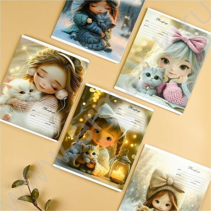 Тетрадь  12л линейка "Девочки с котятами" /выборочный  УФ-лак/ ассорти NEW | Фото 6