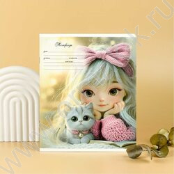 Тетрадь  12л линейка "Девочки с котятами" /выборочный  УФ-лак/ ассорти NEW | Фото 9