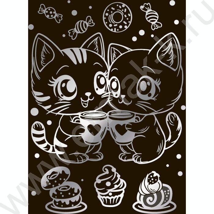 Набор д/творчества Гравюра серебро Чаепитие котят NEW | Фото 3