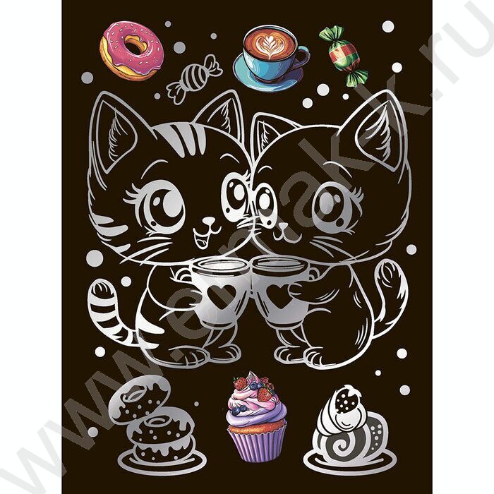 Набор д/творчества Гравюра серебро Чаепитие котят NEW | Фото 4