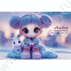 Альбом д/рисования 24л "Девочки и зверята-1" лен/ассорти NEW | Фото 3