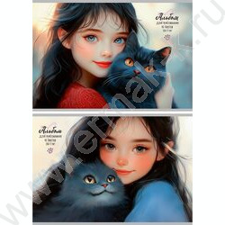 Альбом д/рисования 40л "Девочка и зверята" ассорти NEW | Фото 1