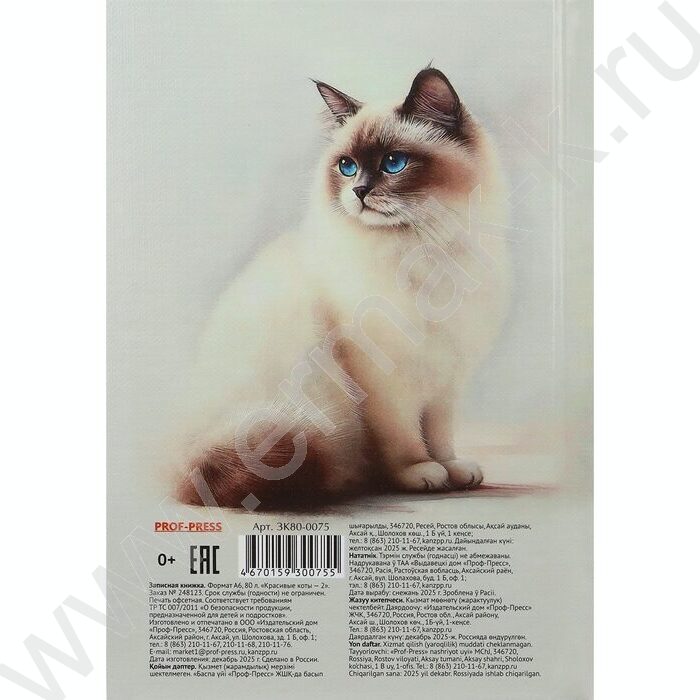 Зап. книжка  80л А6 тв.обл. "Красивые коты-2" /глянец/лен/ NEW | Фото 4