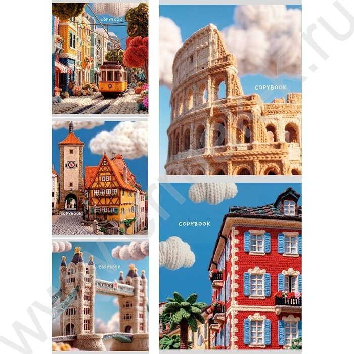 Тетрадь  48л клетка "Вязаные города" /холст/ 5видов NEW | Фото 1