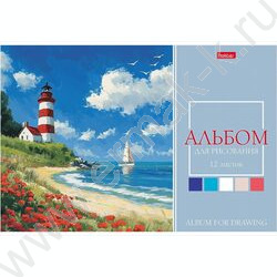 Альбом д/рисования 12л "Маяк у моря" /тиснение/ NEW | Фото 1