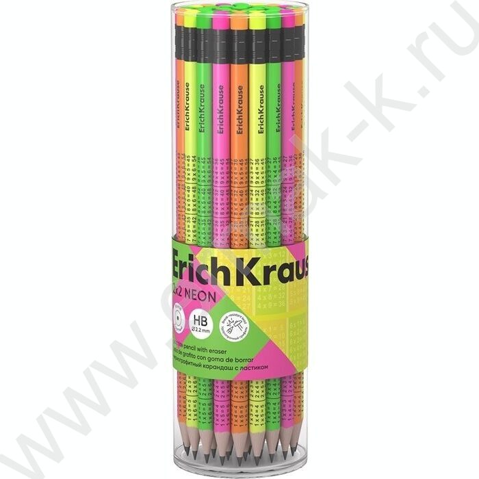 Карандаш ч/гр с ластиком HB 2x2 Neon /круглый /туба NEW | Фото 2
