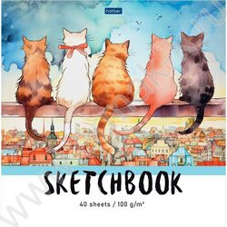 Скетчбук  40л 220*220 отрыв.склейка/тв.подложка "Городские коты" без линовки 100г/кв.м NEW | Фото 1