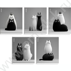 Тетрадь  48л клетка "Черно-белые коты" /выб.Уф-лак/ ассорти NEW | Фото 1