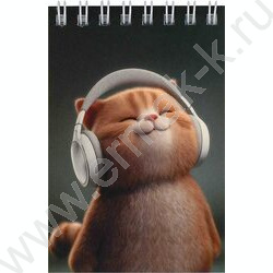 Блокнот  40л А7 спираль "Кот в наушниках" /УФ-лак сплошной/ NEW | Фото 1