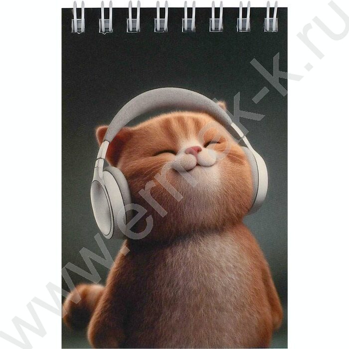 Блокнот  40л А7 спираль "Кот в наушниках" /УФ-лак сплошной/ NEW | Фото 1