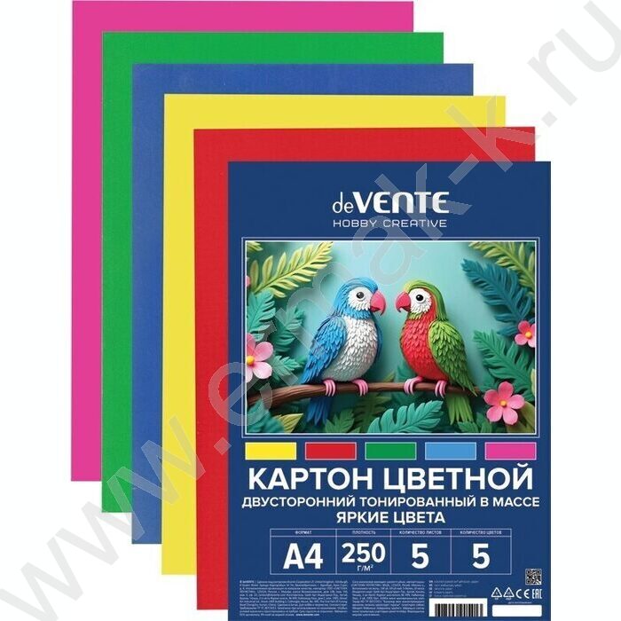 Картон цв. тонированный двусторонний А4  5л/5цв "HOBBY CREATIVE", яркие цвета NEW | Фото 1