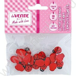 Декоративные украшения из дерева "Божьи коровки" 20шт 12*15мм, цвет красный /блистер NEW | Фото 1