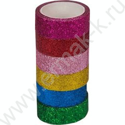 Клейкая лента декоративная 1,5*2 "Glitter. Bright" с блестками, яркие цвета ассорти /блистер NEW | Фото 1