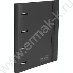 Тетрадь  80л А5 клетка/кольца /тв. обл. /резинка для фиксации "TOTAL BLACK" /черная NEW | Фото 1