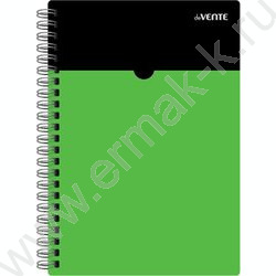 Тетрадь  80л А5 клетка/кольца /пластик обл. с карманом / "MonoChrome" /черный с неоновым зеленым NEW | Фото 1