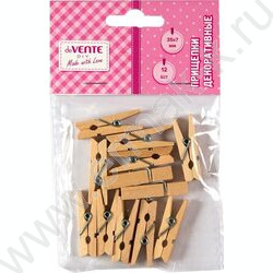 Прищепки декоративные "Natural Wood" 3,5*0,7см  12шт, дерево /натуральный цвет /блистер NEW | Фото 1