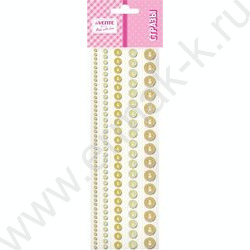 Наклейки-стразы акриловые "DIY Pearls" 5 размеров, 115шт /золотые /блистер NEW | Фото 1