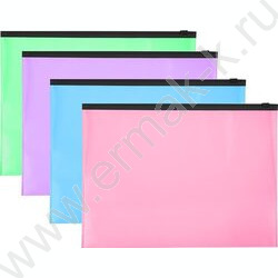 Папка-конверт на молнии А4  "Pastel" /полипропилен 180мкм, черная пластиковая молния /ассорти NEW | Фото 1