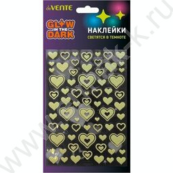 Наклейки с блестками, светящиеся в темноте 12,5*17см "Светящиеся сердца"  /блистер NEW | Фото 1