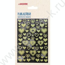Наклейки с блестками, светящиеся в темноте 12,5*17см "Светящиеся сердца"  /блистер NEW | Фото 2