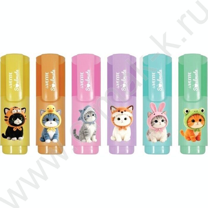 Текстовыделитель /набор  6цв / 1-5мм косой "Soulmate", плоский мини-корпус  /карт. кор.    . NEW | Фото 1