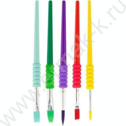 Кисть набор  5шт /нейлон плоские,круглые №2,4,6,12,10/цветные, с фигурным мягким держателем для  NEW | Фото 1