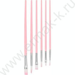 Кисть набор  6шт /нейлон круглые+плоские древко-нюдовые цвета,капсюль-серебристого цвета NEW | Фото 1