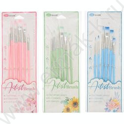 Кисть набор  6шт /нейлон круглые+плоские древко-нюдовые цвета,капсюль-серебристого цвета NEW | Фото 2