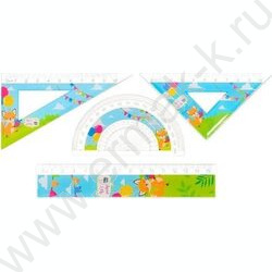 Геометрический набор 4предм Лиса /пластиковые с рисунком; 2 треугольника, транспортир, линейка 1 NEW | Фото 2