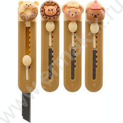 Нож канцелярский лезвие-3 см, размер 9 см Мишки/цветной пластиковый держатель с фигуркой /ассорт NEW | Фото 1