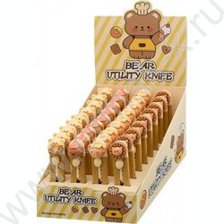 Нож канцелярский лезвие-3 см, размер 9 см Мишки/цветной пластиковый держатель с фигуркой /ассорт NEW | Фото 2